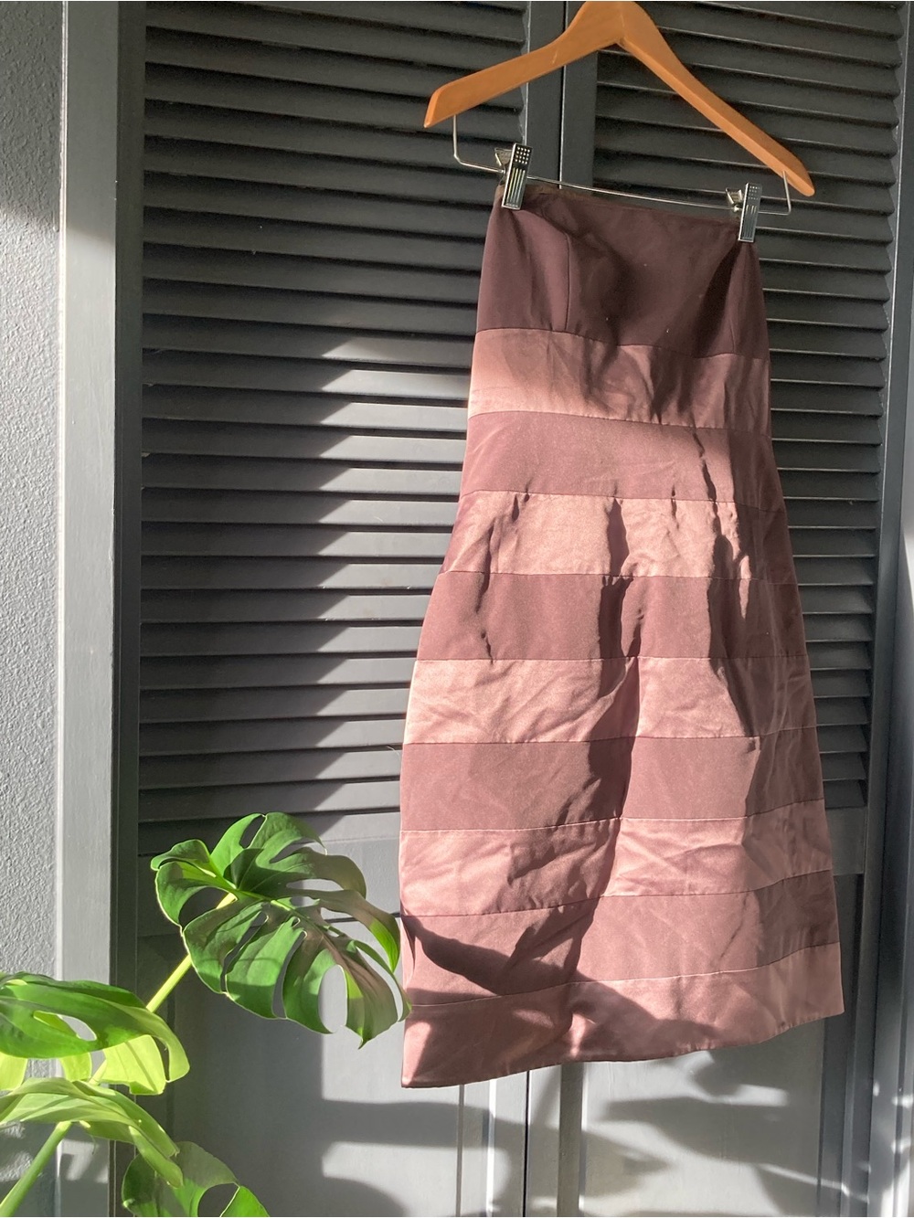Striped Satin Midi dress, strapless